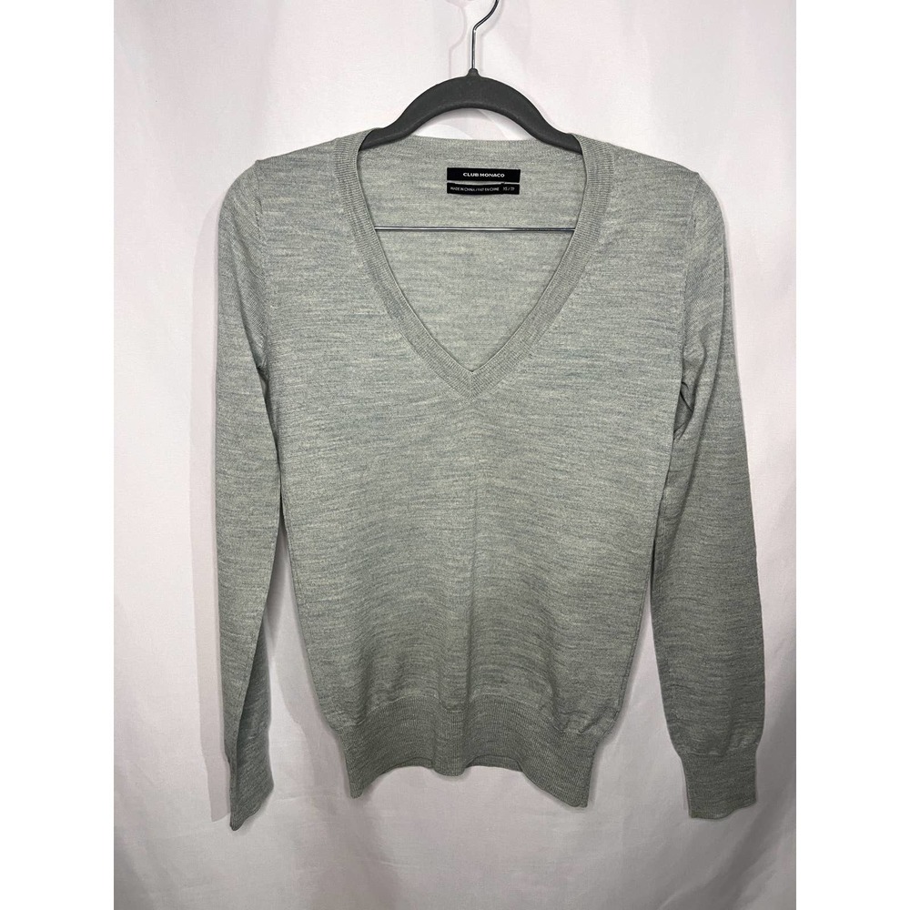 Light Blue Club Monaco 100% Merino Wool V Neck Sweater, SZ XS, EUC